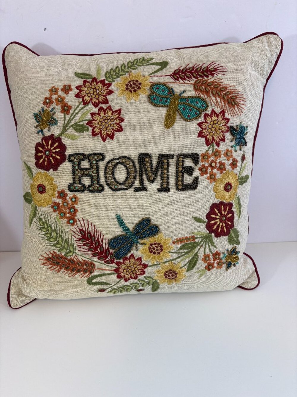 Pier 1 Home Accent Throw Pillow Beaded Embroidered